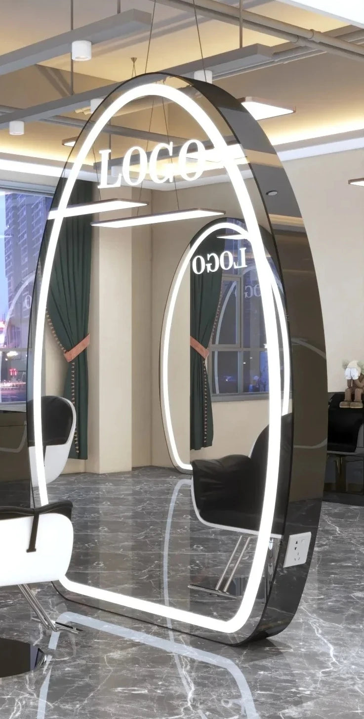 AY7Hairdresser mirror, special hairdresser mirror table double-sided floor mirror with lamp, light luxury high-end