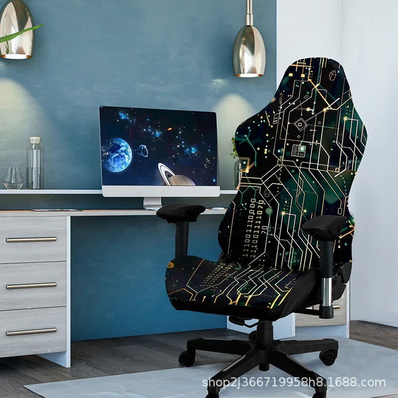 One-Piece Stretch Gaming Chair Cover Brilliant Green Light Chair Cover High Elasticity for Office Gaming Chairs Home Decoration