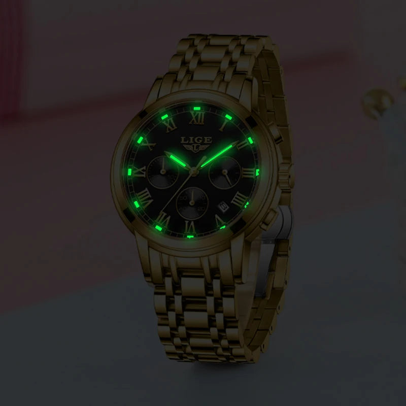 LIGE 2023 New Gold Watch Women Watches Ladies 30M Waterproof Steel Women's Bracelet Watches Female Clock Relogio Feminino+BOX