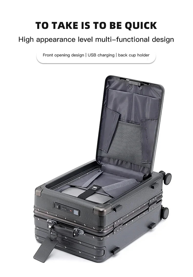 Polycarbonate Wide Luggage Front-Opening Boarding Box — Silver | KIMLUD