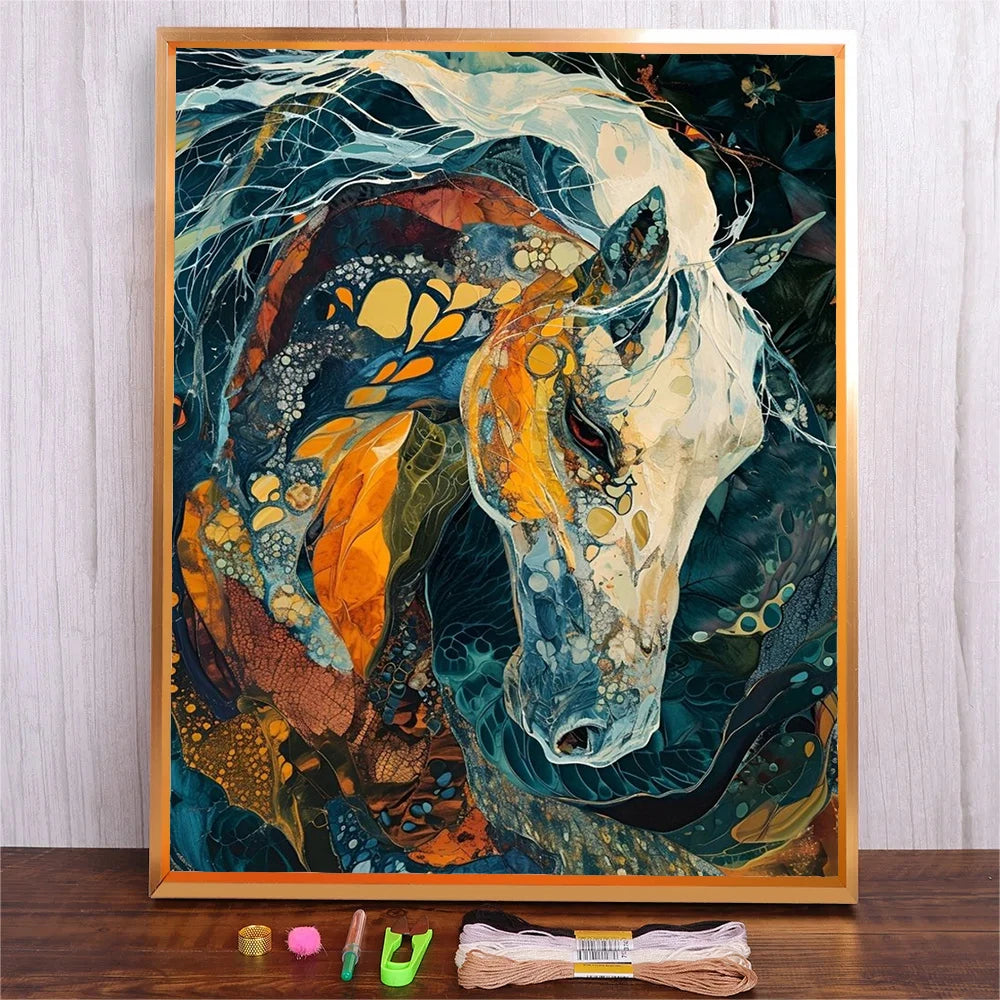 11CT Counted Abstract Horse Patterns Cross Stitch 30x40cm Full Printed Embroidery Eco-cotton Thread Handicraft For Bedroom Wall