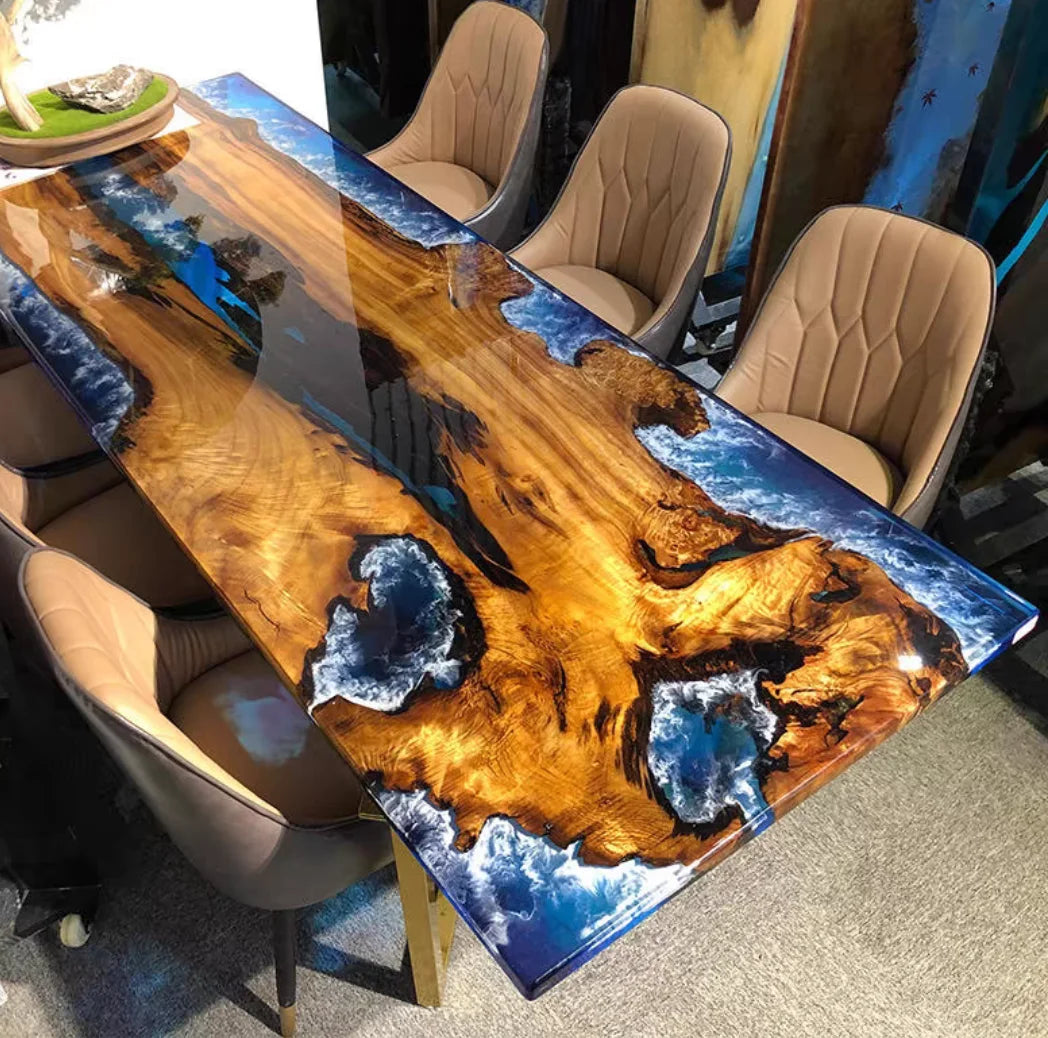 Solid Walnut River Epoxy Dining Table — Walnut | KIMLUD