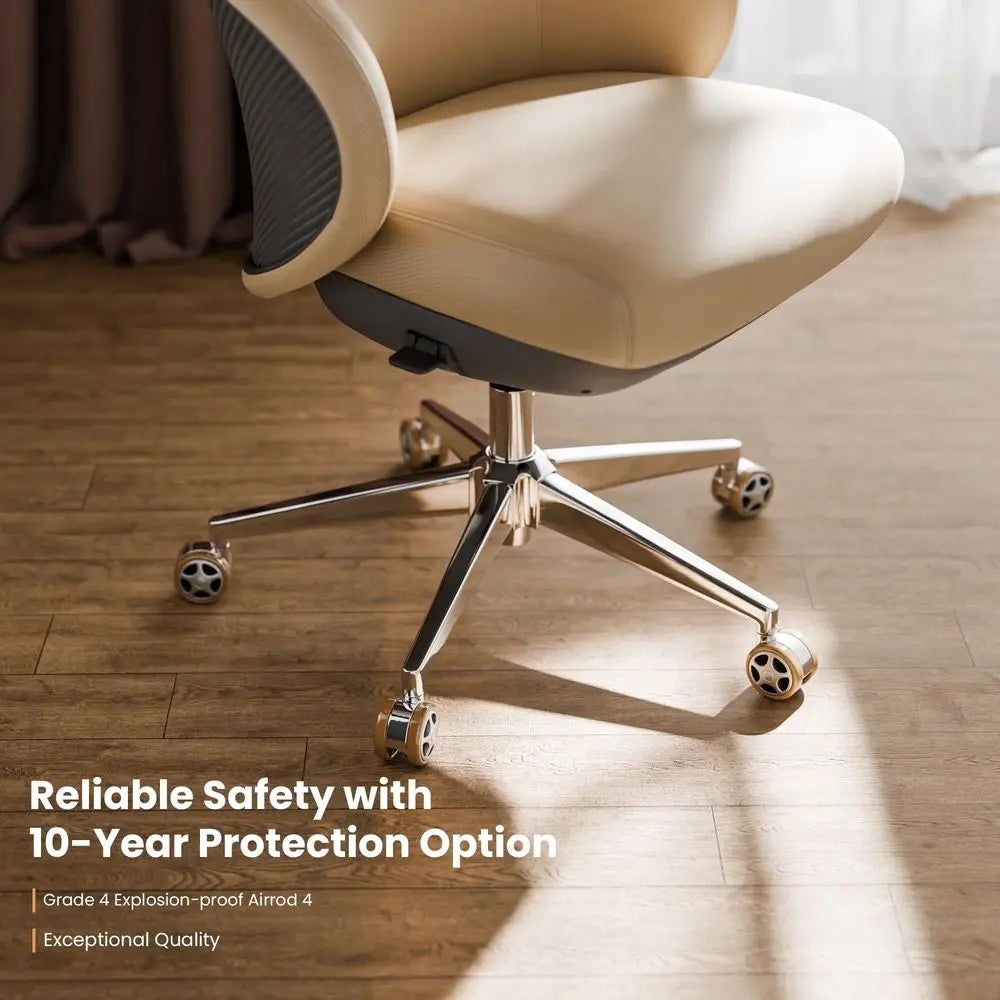 Leather Desk Chair With Wheels And Headrest — Black | KIMLUD