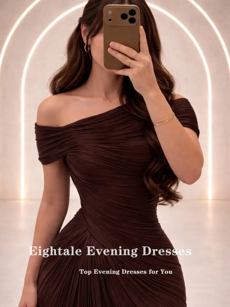 Mermaid Evening Dress – One Shoulder Pleats – Satin – Champagne | KIMLUD