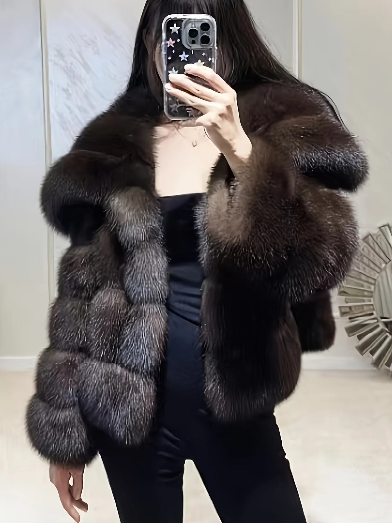 Coat – Imitation Fur Cropped Silhouette – Man-Made Fiber | KIMLUD