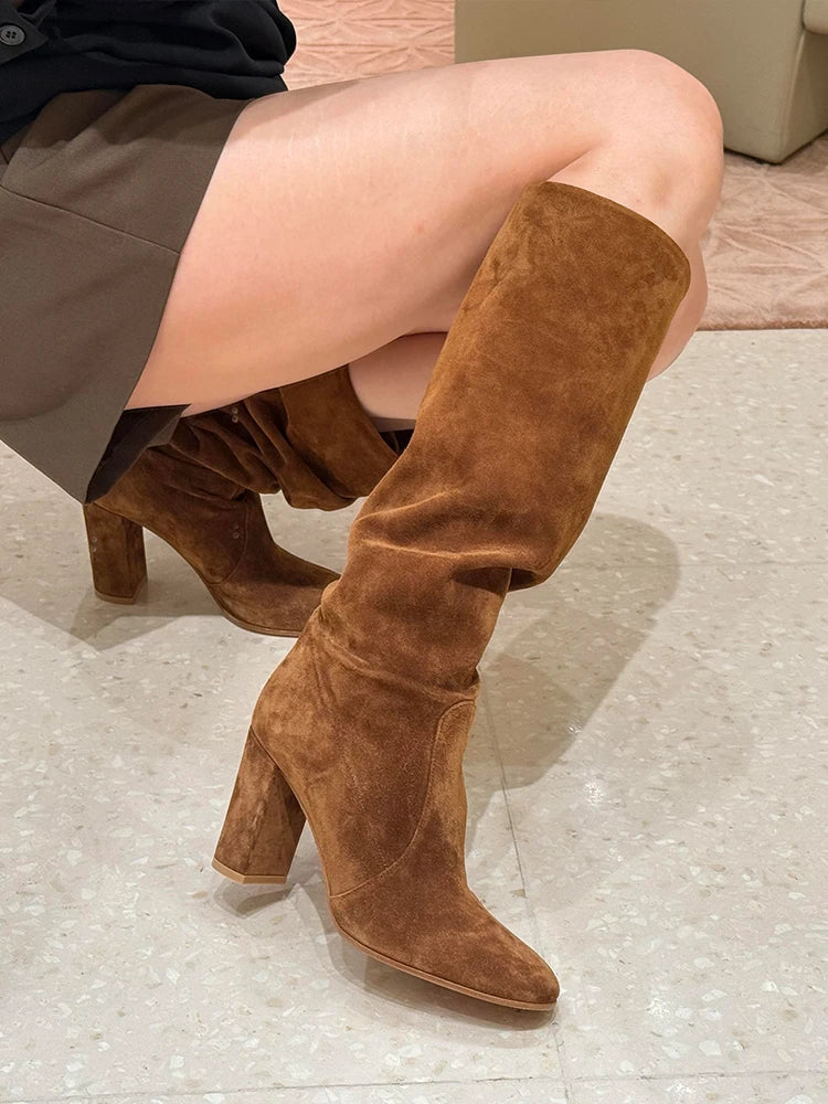High Heels Knee High Women's Boots Snow Warm Long Boots Woman Shoes Winter 2025 Sexy Suede Shoes Dress Pumps Mujer Chelsea Botas