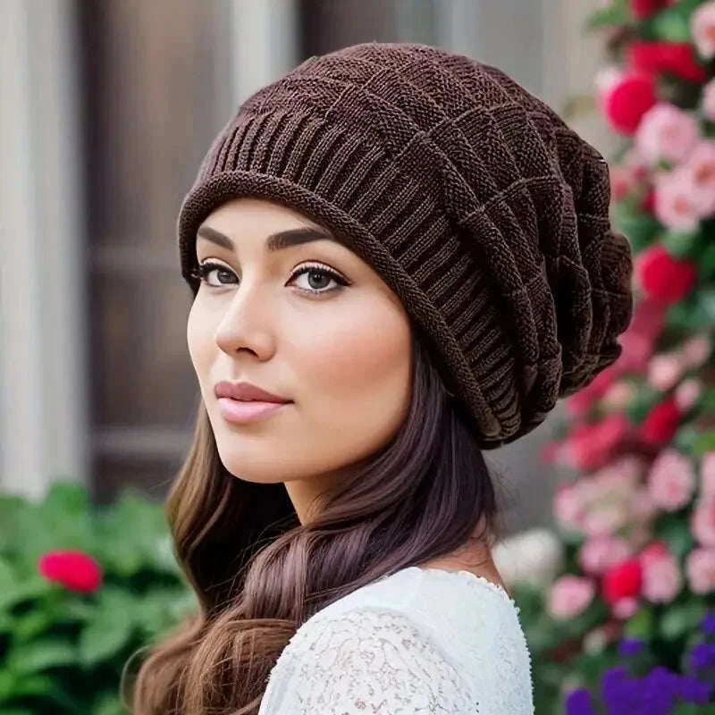 KIMLUD, Women's Beanie Hat Fashionable Chunky Slouch Cap with Elastic Ear Warmers Hand Washable Lightweight For Autumn, KIMLUD Womens Clothes