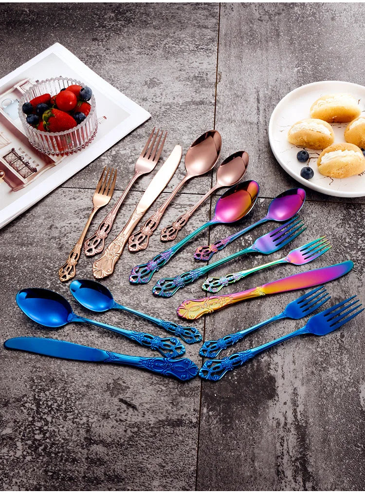 Gold-Plated Stainless Steel Cutlery Set Royal European Spoon Fork Collection — Golden | KIMLUD
