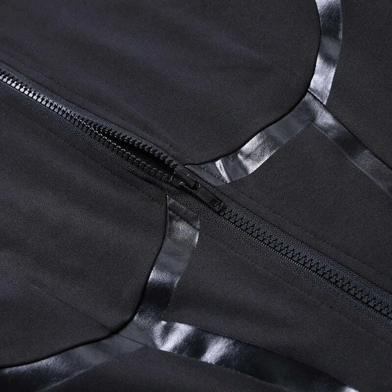 KIMLUD, OMSJ Sporty Body Shaping Full Sleeve One Piece Out Going Fashion Jumpsuits Panelled Round Collar Zip Slim Women's Casual Rompers, KIMLUD Womens Clothes