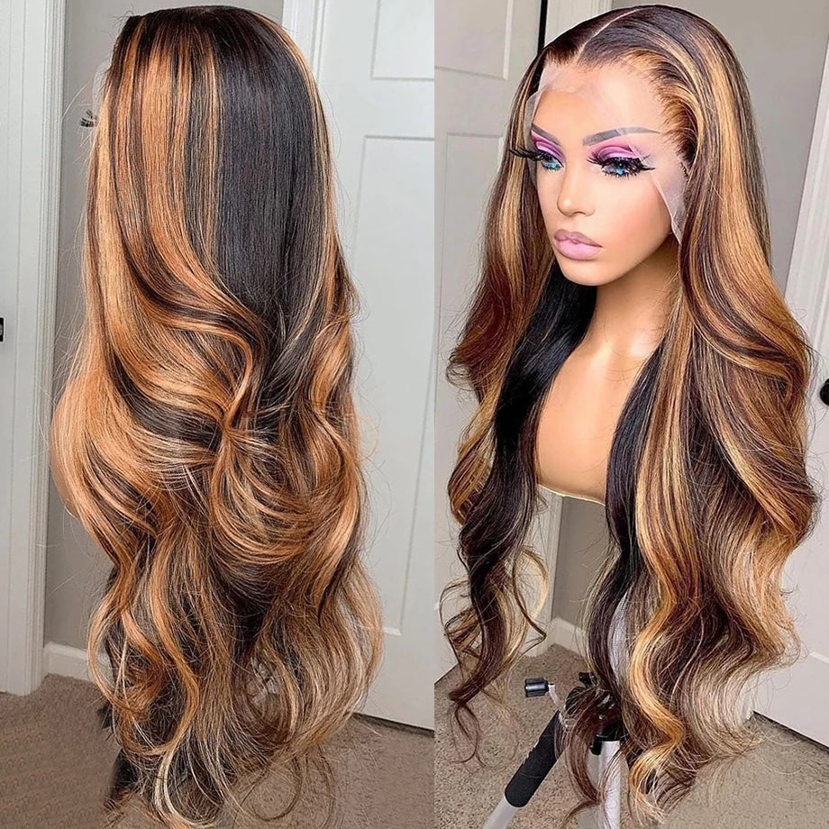 Highlight Body Wave Lace Front Wig Pre Plucked 13x4 13x6 HD Transparent Lace Frontal Closure Glueless Wigs For Women Human Hair