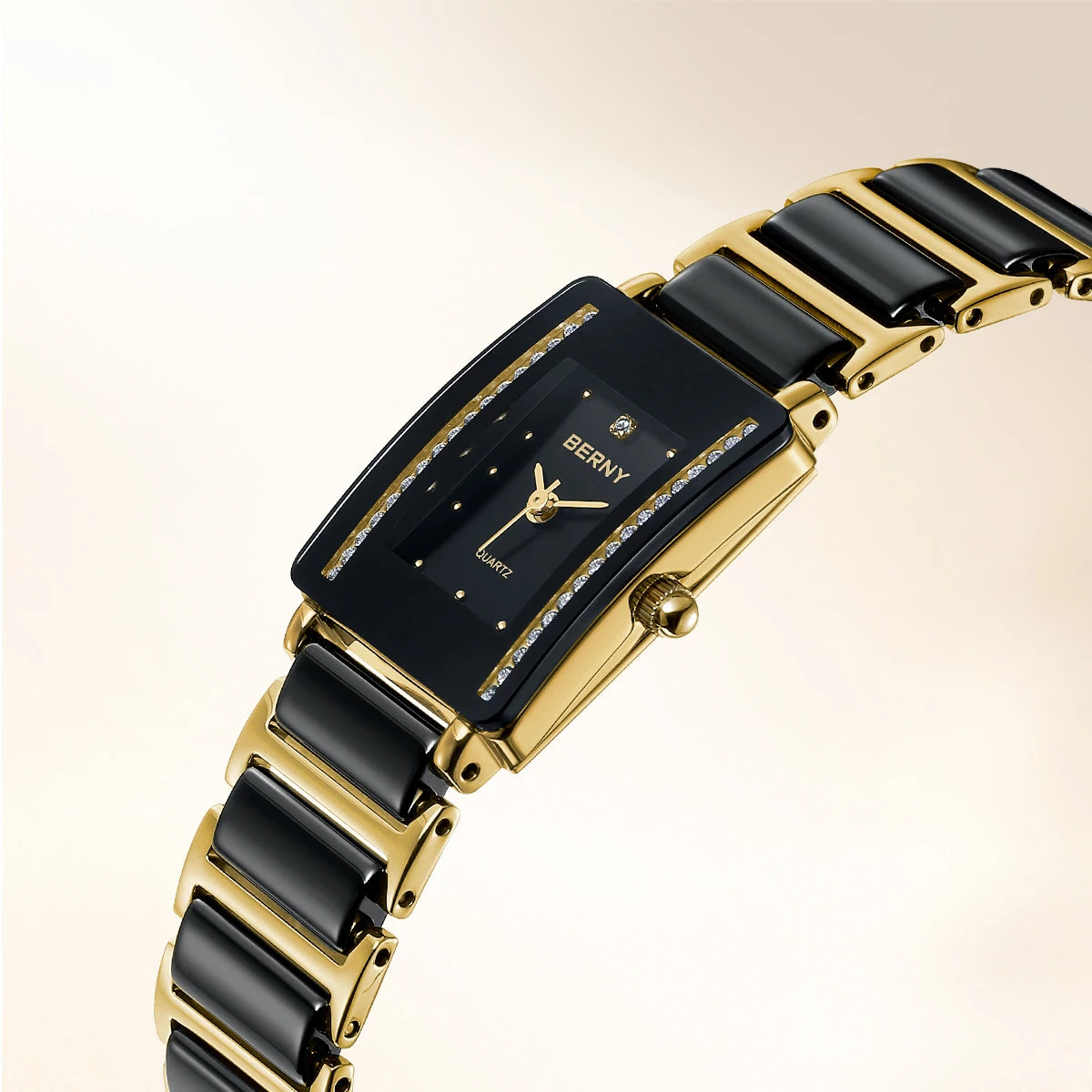 BERNY Ceramics Quartz Women Watch Fashion Rectangle Men/Women Wristwatch Bracelet Luxury Diamon Gold Couple Watches Gift Watches