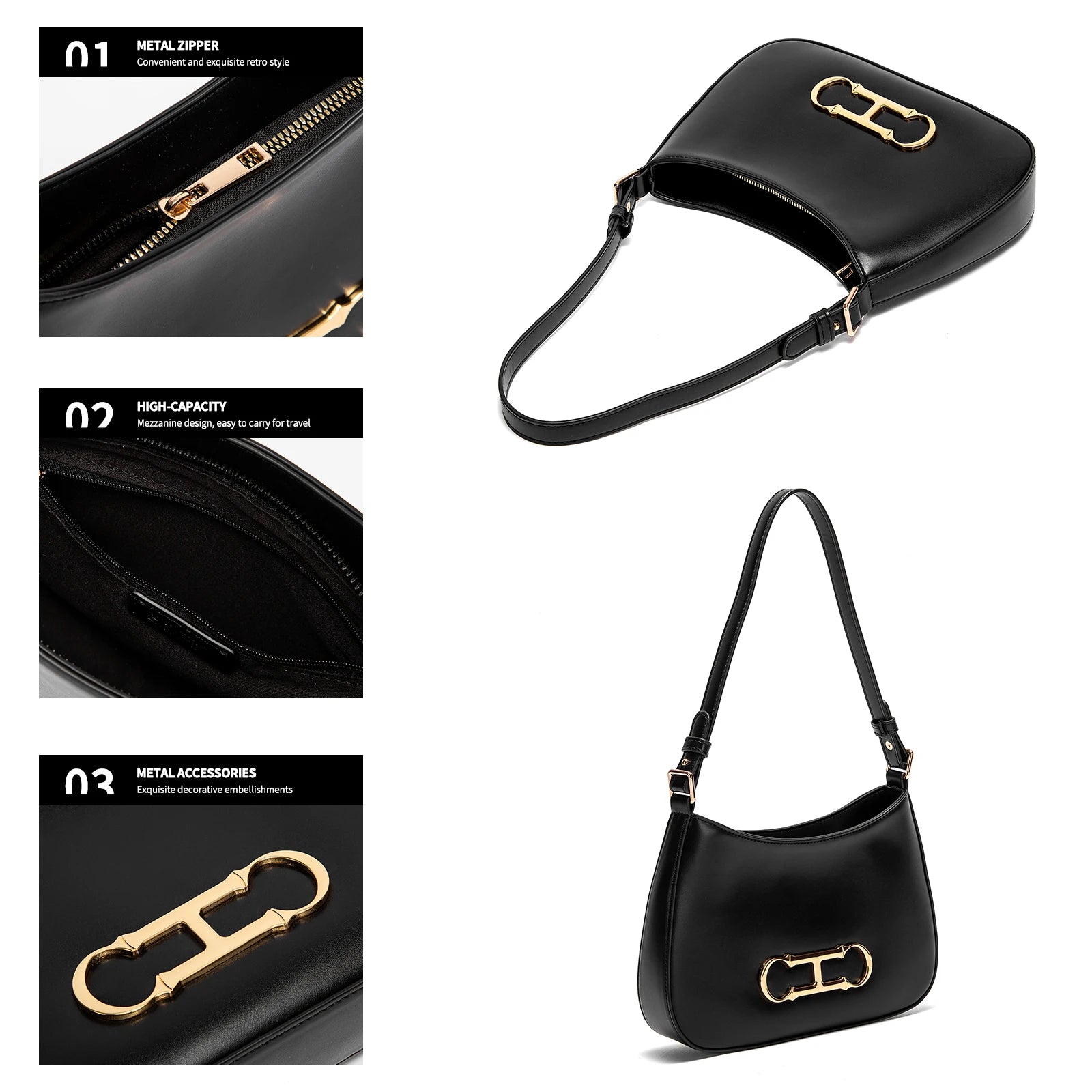 Women's Fashionable Solid Color Letter Design Shoulder Bag Handbag for Casual Use