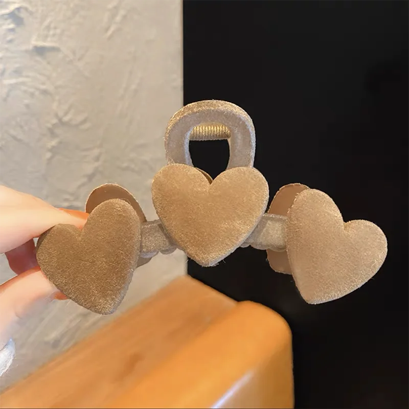 AWAYTR New Korea Heart Shape Acrylic Hair Claws Crab Large Pearl Claw Clips for Woman Girls Bath Barrette Lady Fashion Headdress - KIMLUD