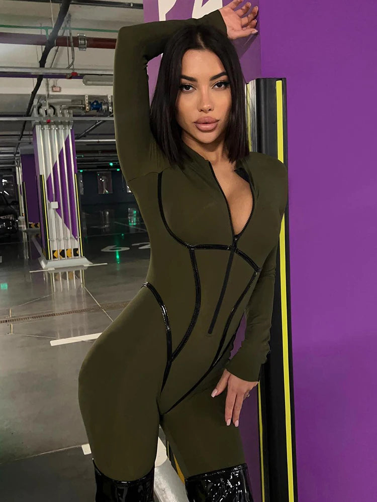 Jumpsuit – Zipper Bandage Silhouette – Long Sleeve | KIMLUD