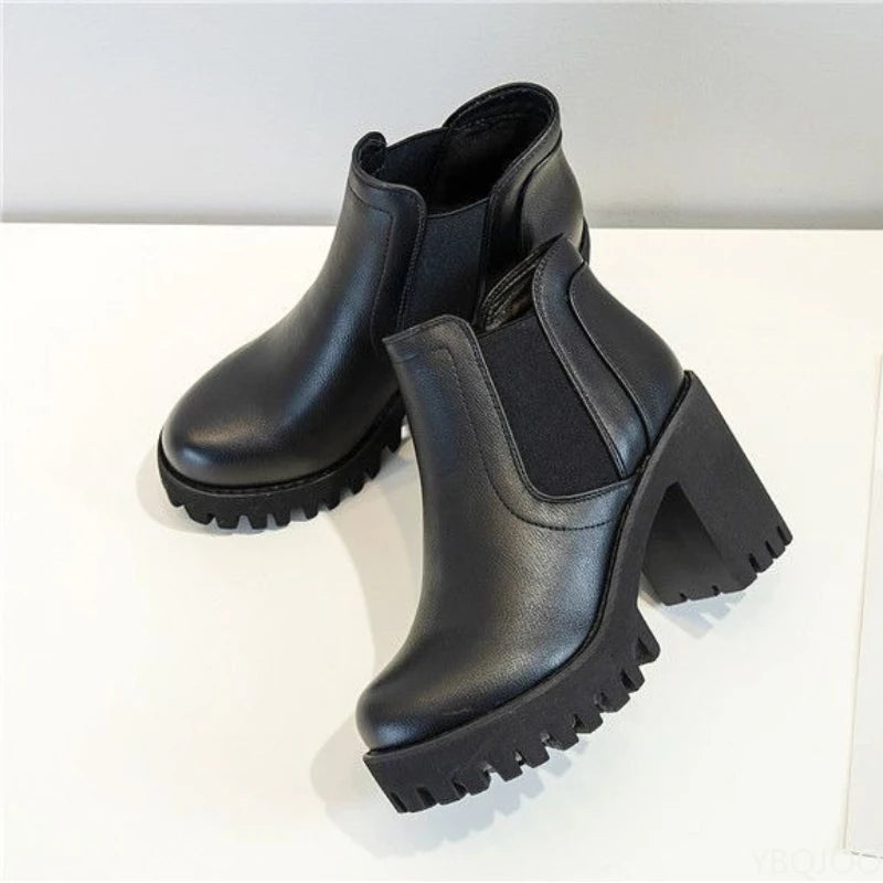 Autumn Winter New Coarse Heel Thick Bottom Fashionable Versatile Short Boots Casual Comfortable Women's High Heels