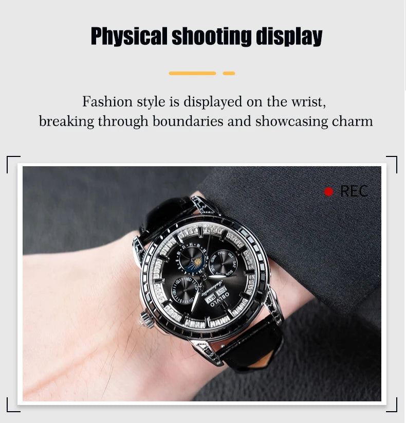 Moonphase Automatic Leather Strap Watch Complete Calendar — Red | KIMLUD