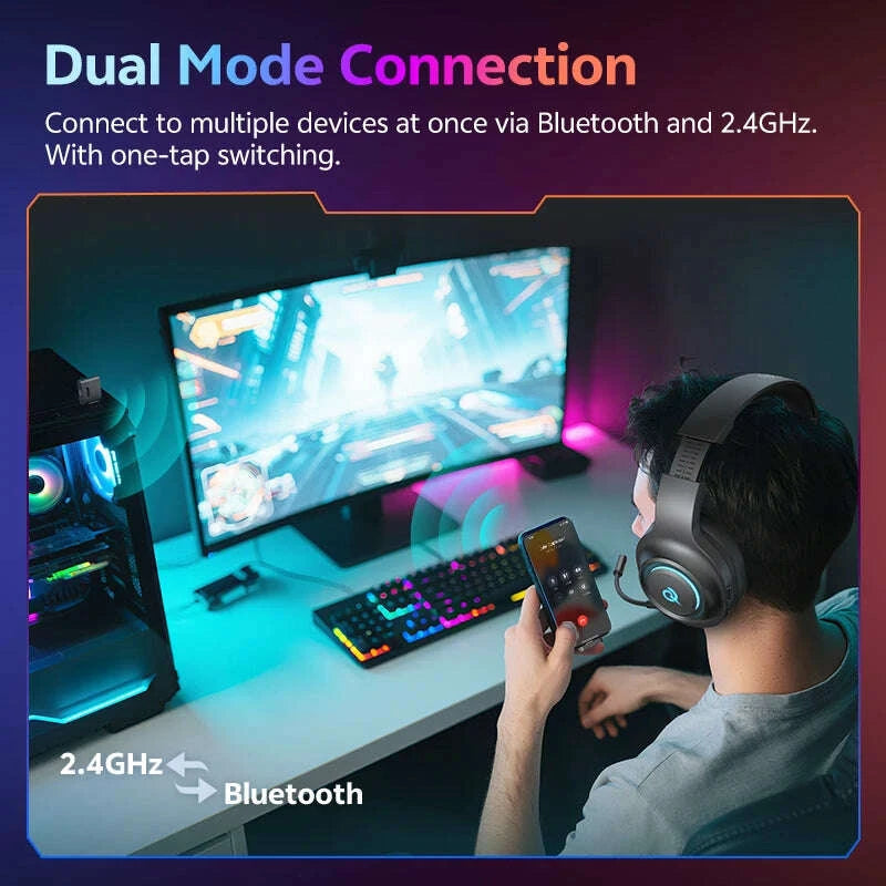 KIMLUD, QCY Heroad V200 Gaming Over Ear Headphone Wireless Bluetooth 6.0 with Mic 50mm Driver 7.1 Surround Sound Dynamic EQ RGB Headset, KIMLUD Womens Clothes