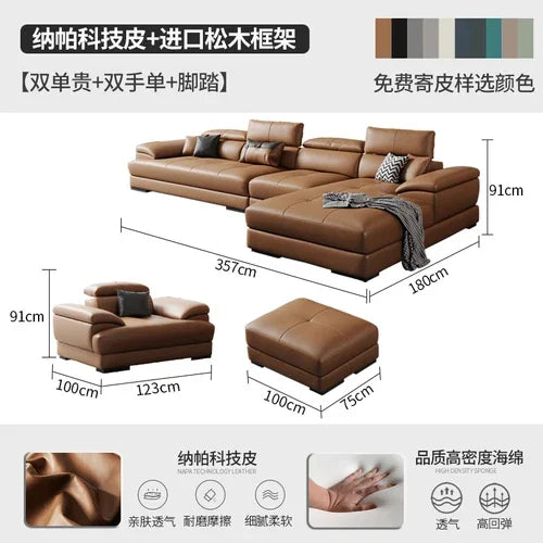 Genuine Leather Sectional Sofa Modular Corner — Camel Tan | KIMLUD
