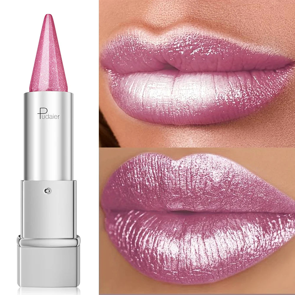 Pearl Shimmer Lipstick for Women, Metallic High Shine Lip Color, Waterproof Smudge Proof, 24 Hours Long Lasting, Lightweight Gla