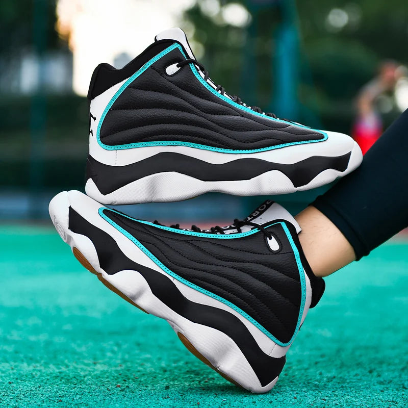 Luxury Leather Basketball Shoes Anti Slip Outdoor Trainers — Black | KIMLUD