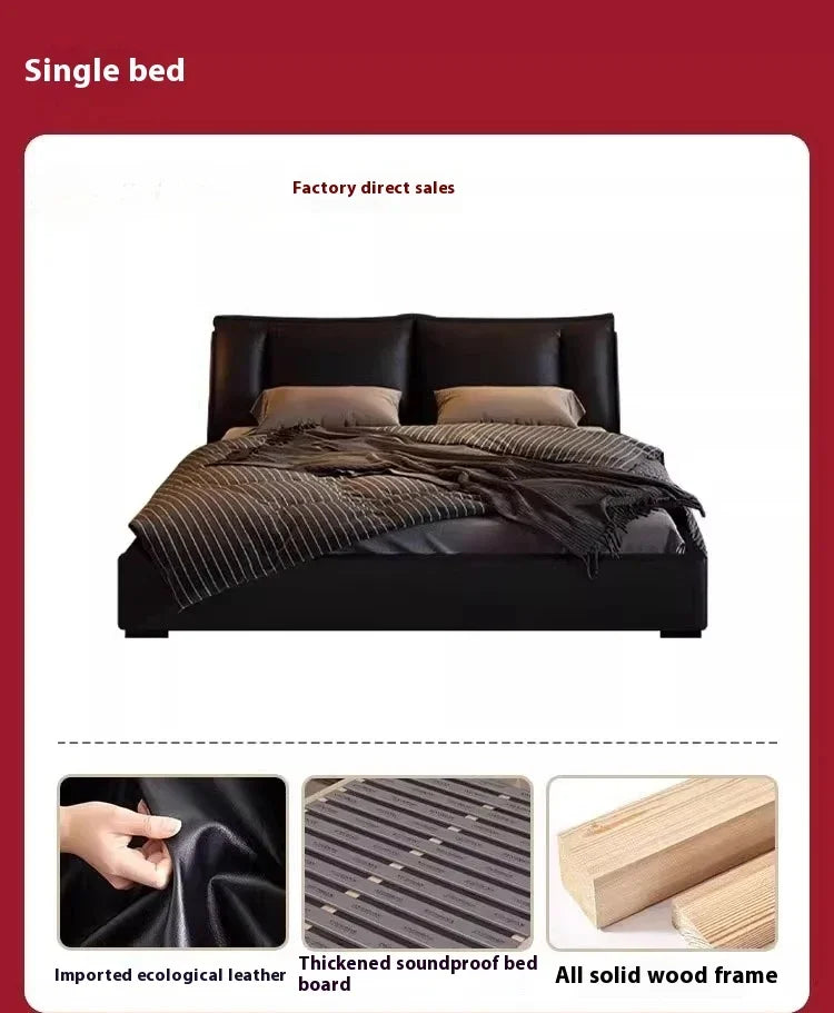 Obsidian Leather King Size Bed With Office Headboards And Frame — Black | KIMLUD