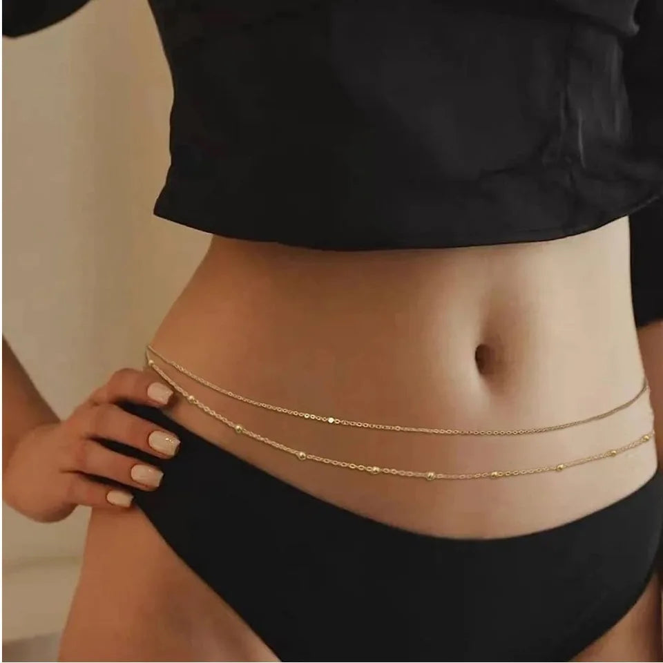 Pearl Chain Belly Chain Double Layer — White | KIMLUD
