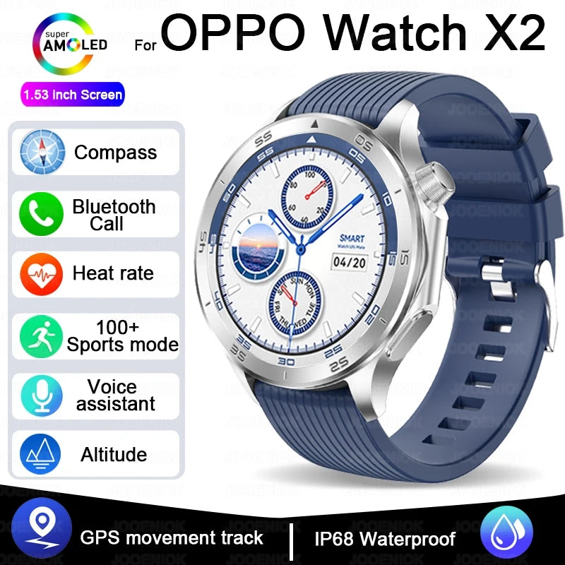 OPPO Watch X2 Latest Bluetooth Call Smartwatch Men GPS NFC Health Monitoring IP68 Waterproof Watch AMOLED HD Screen Smart Watch