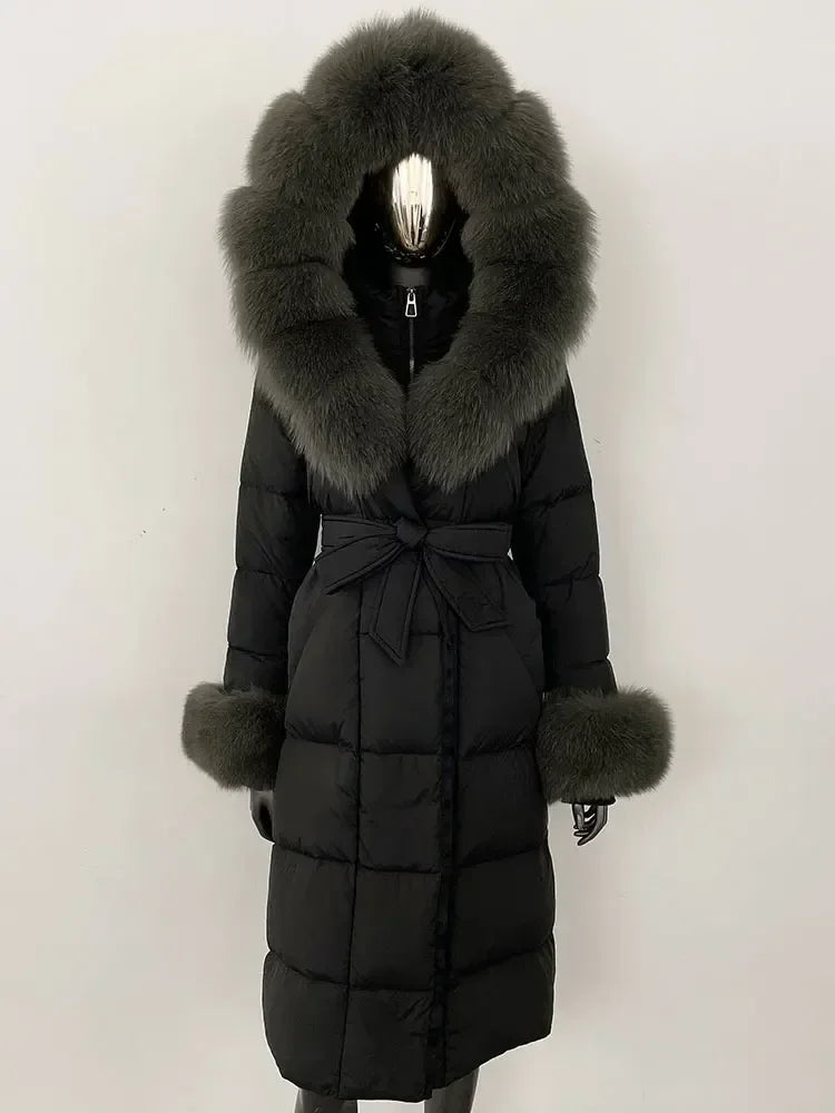Down Coat – Fur Collar Hooded – Duck Down – White | KIMLUD