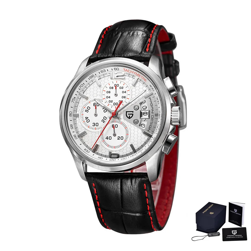 Leather Military Chronograph Watch — Black | KIMLUD