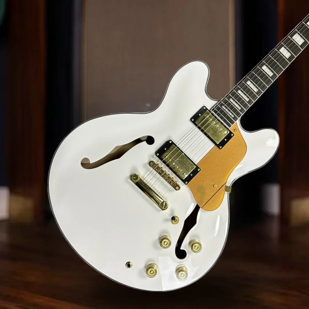 Semi-Hollow Electric Guitar 335 Rosewood Fingerboard Tune-O-Matic Bridge — White | KIMLUD