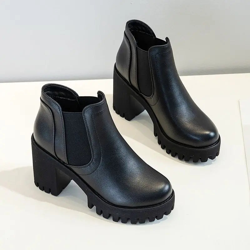 Autumn Winter New Coarse Heel Thick Bottom Fashionable Versatile Short Boots Casual Comfortable Women's High Heels