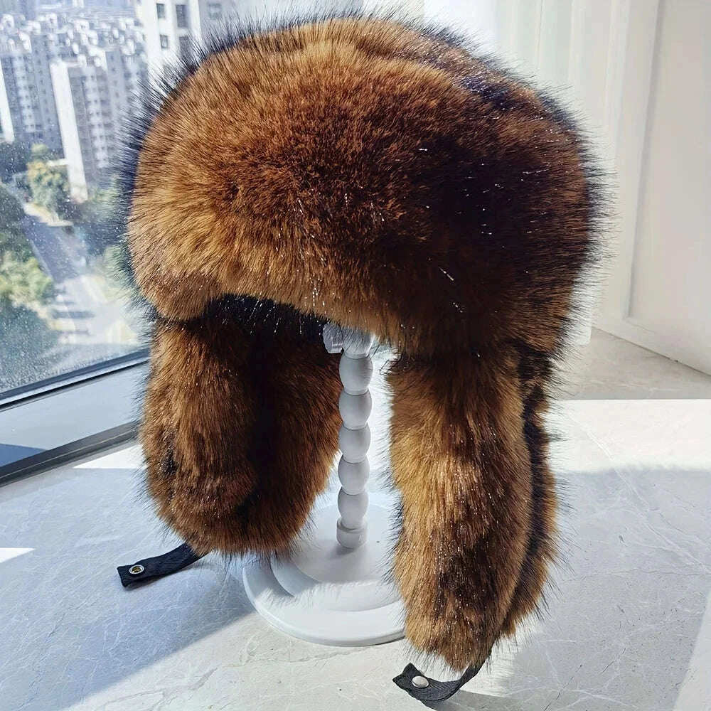 KIMLUD, Winter Hat for Men Thickened Faux Fur Ushanka with Ear Protection Russian Bomber Cap Outdoor Warm Beanie, KIMLUD Womens Clothes