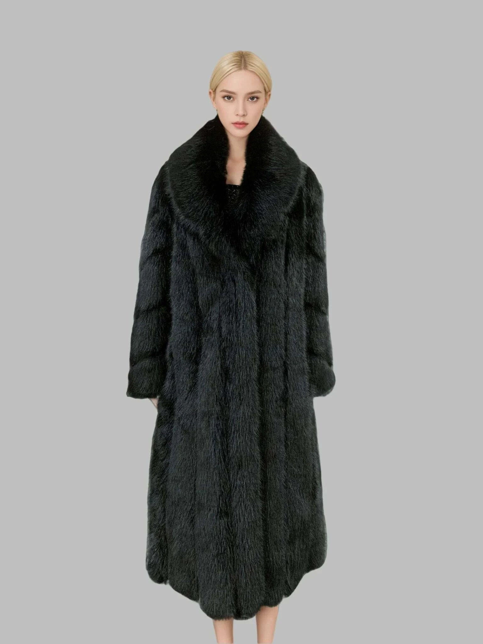 KIMLUD, Chic Oriented Women's Faux Grass Outerwear Fashionable Casual Comfort Autumn-Winter Long Solid Color Lapel Faux Grass Coat, KIMLUD Womens Clothes