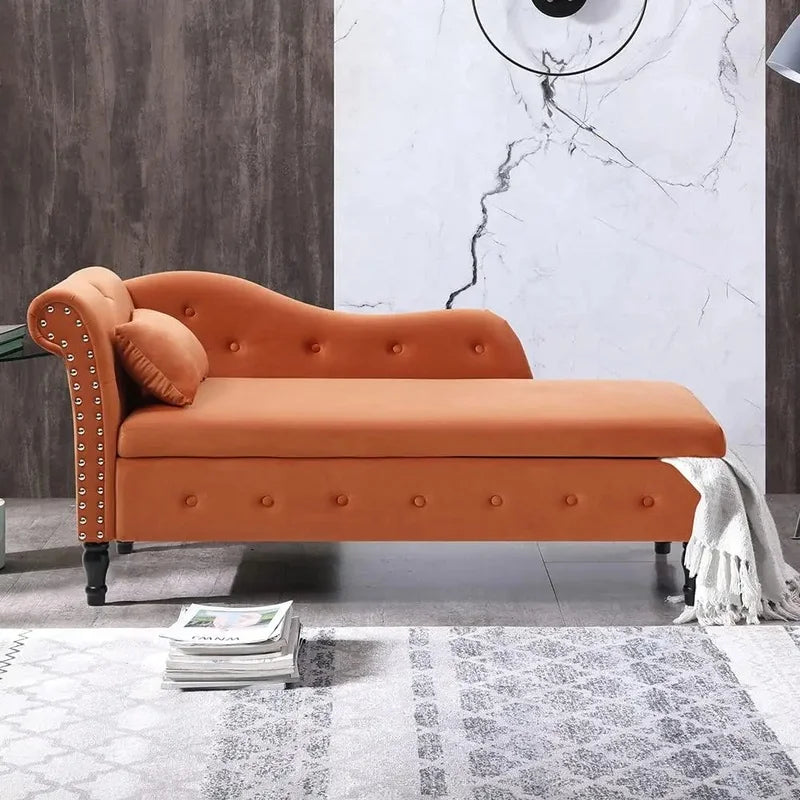 60.6" Velvet Tufted Indoor Storage Chaise Lounge Chair, Right Arm Rolled Arm Design with Hidden Storage Space