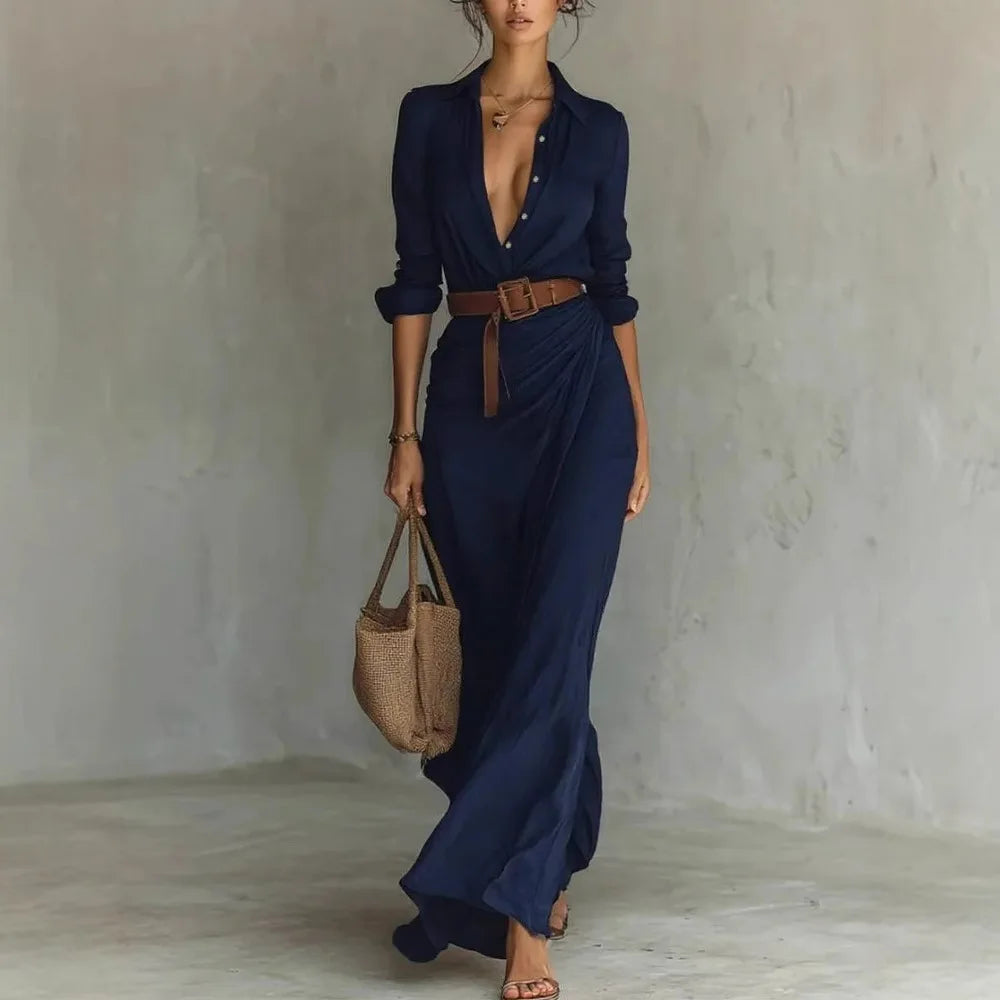 Polyester Satin Dress — Slim A-Line Irregular Hem — White | KIMLUD