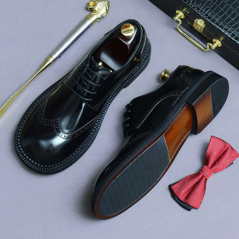 Men's Dress Brogues – Retro Handmade – Genuine Leather – Brown | KIMLUD