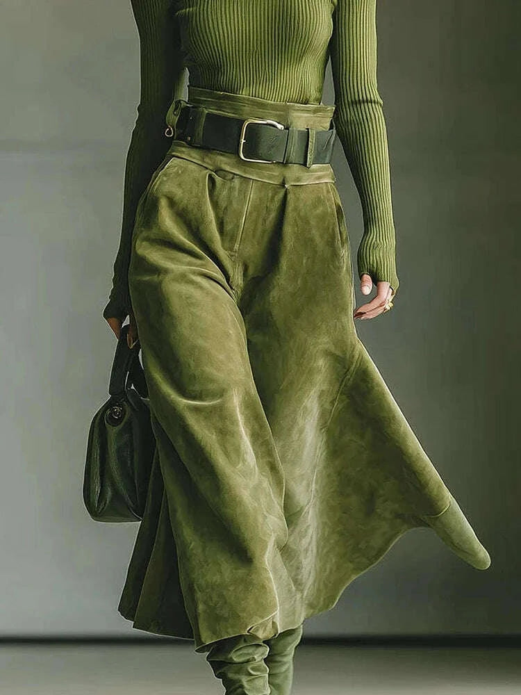 KIMLUD, Women's 2PCS Patchwork Outfit Long Sleeve Slash Neck Top with Maxi Skirts Autumn Winter Fashion Elegant Streetwear for Holiday, KIMLUD Womens Clothes