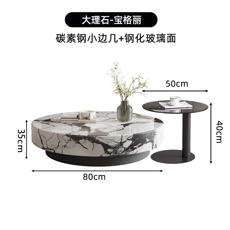 Marble Nordic Minimalist Coffee Table Round Marble Top — White | KIMLUD