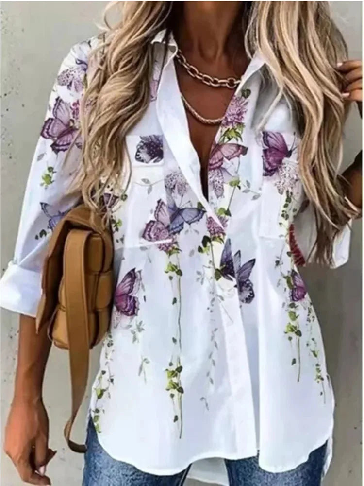 Blouse – Floral Print – Slim Silhouette | KIMLUD