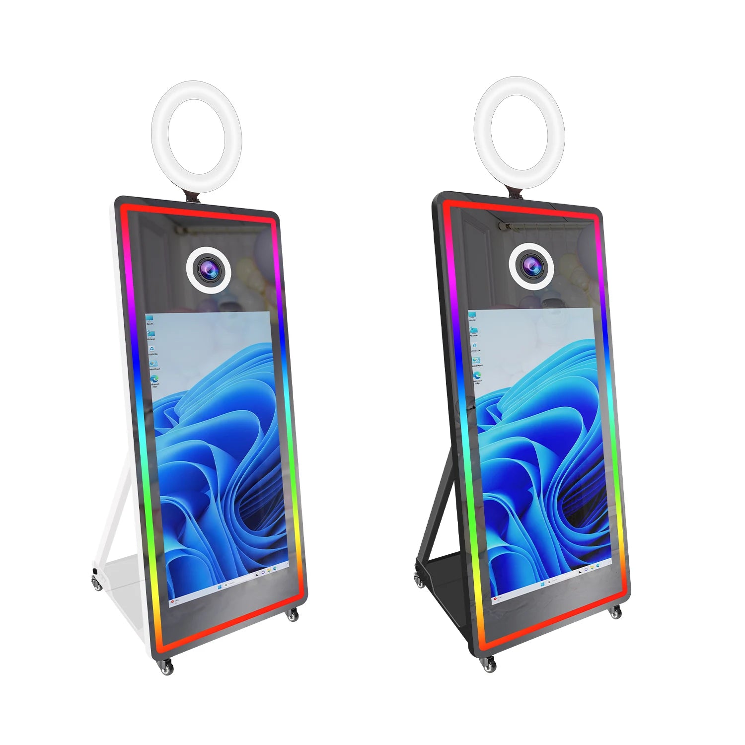 Metal-Glass Frame Portable Mirror Photo Booth 43 Inch With LED Edge Lighting — Black | KIMLUD