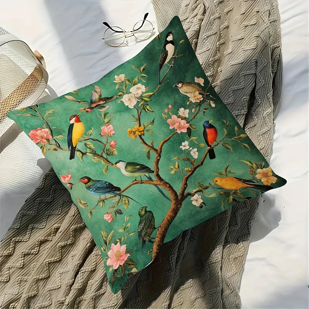 Exotic Bird Style Pillow Cover | 18X18 Inches | Hand Washable | Decorative Pillows for Sofa, Living Room, Bedroom, And Office