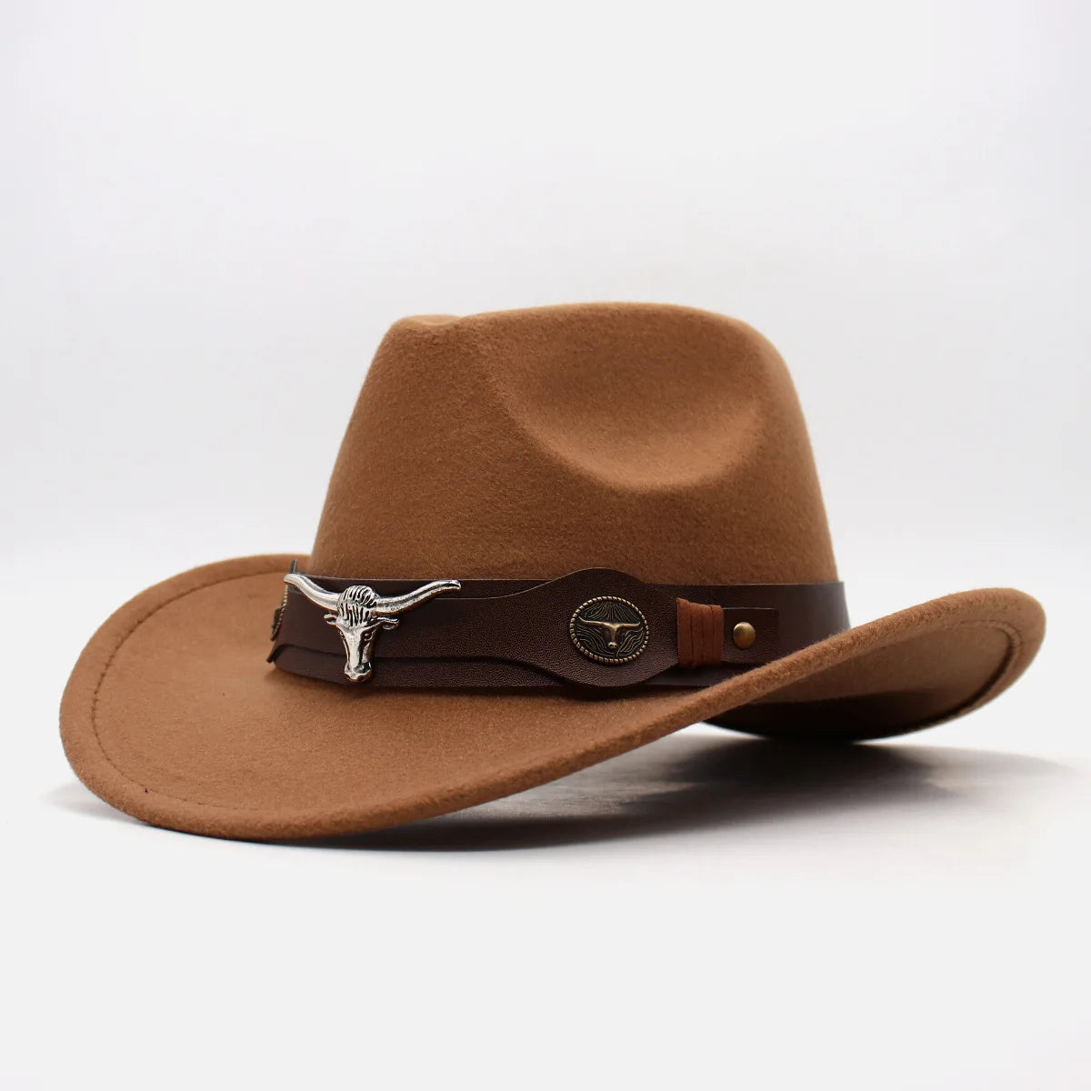 Roll Brim Felt Cowboy Hat With Cow Band For Western City Glamour And Everyday Wear — Black | KIMLUD