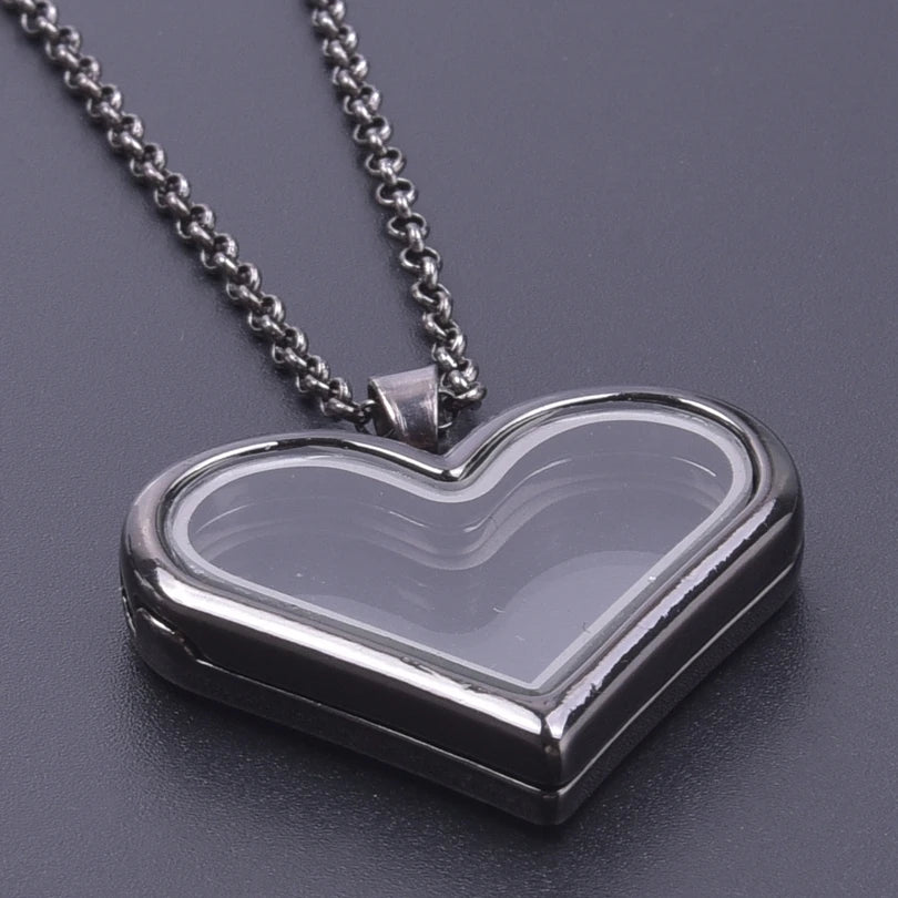 Silver-Tone Heart-Shaped Glass Reliquary Locket Pendant With Antique Filigree Keepsake Window — Silver | KIMLUD