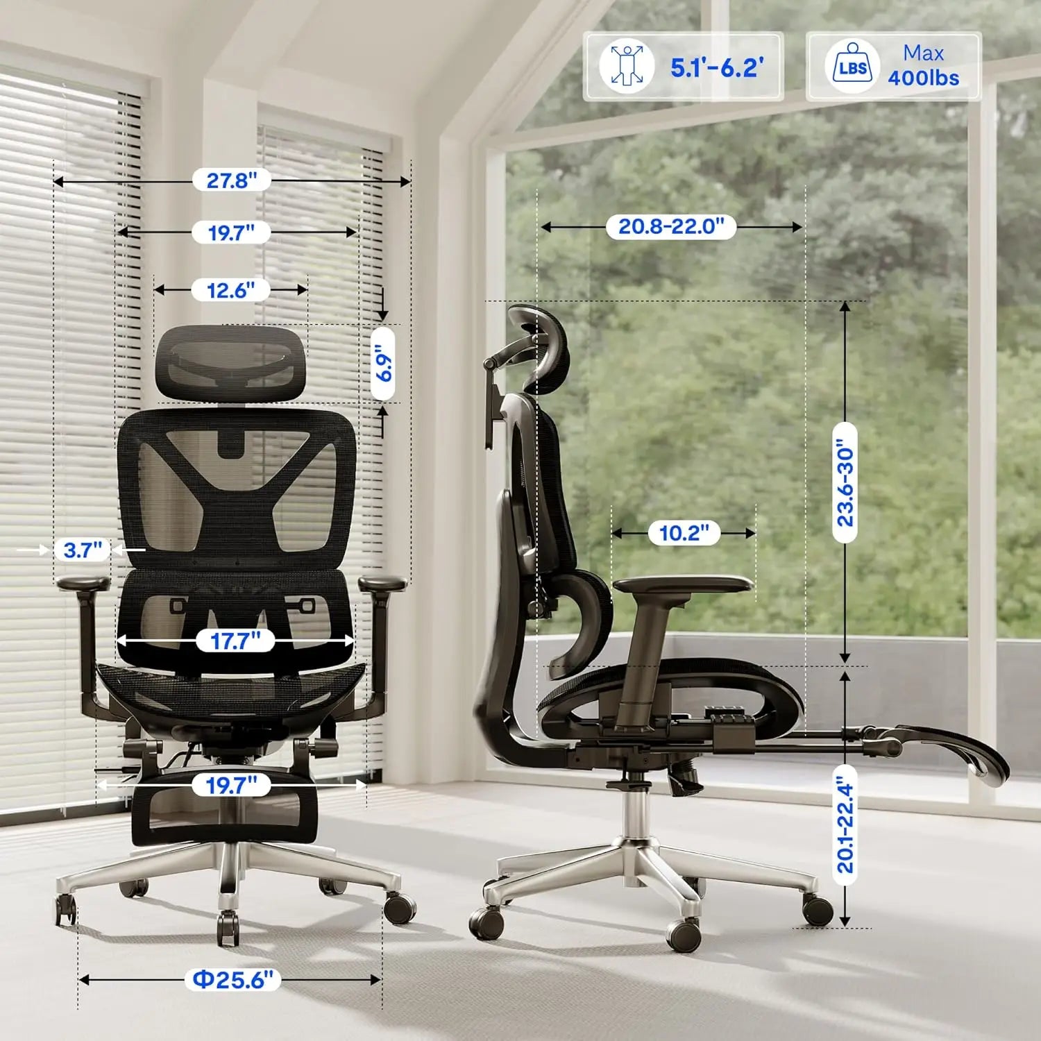 Mesh Ergonomic Office Chair With Footrest And 3D Armrests — Black | KIMLUD