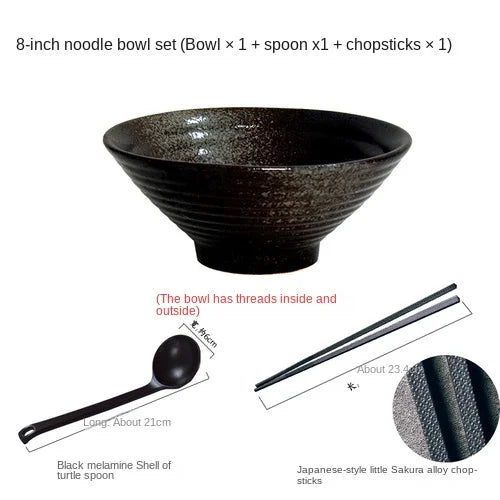 Porcelain Japanese Ramen Bowl Large — Black | KIMLUD