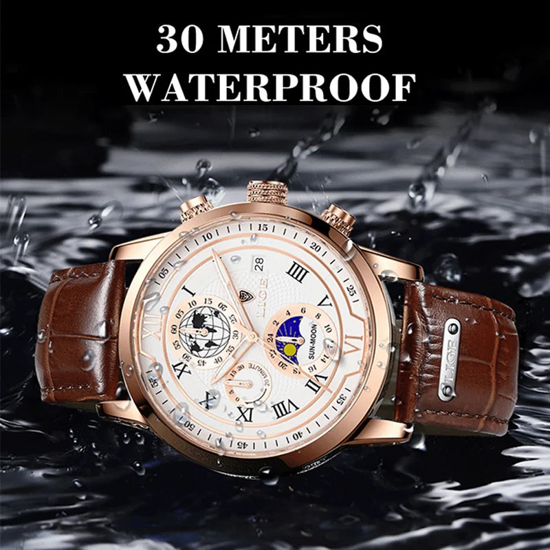 LIGE Luxury Mens Watches Waterproof Luminous Quartz Watch For Men Business Fashion Casual Man Date Chronograph Relogio Masculino