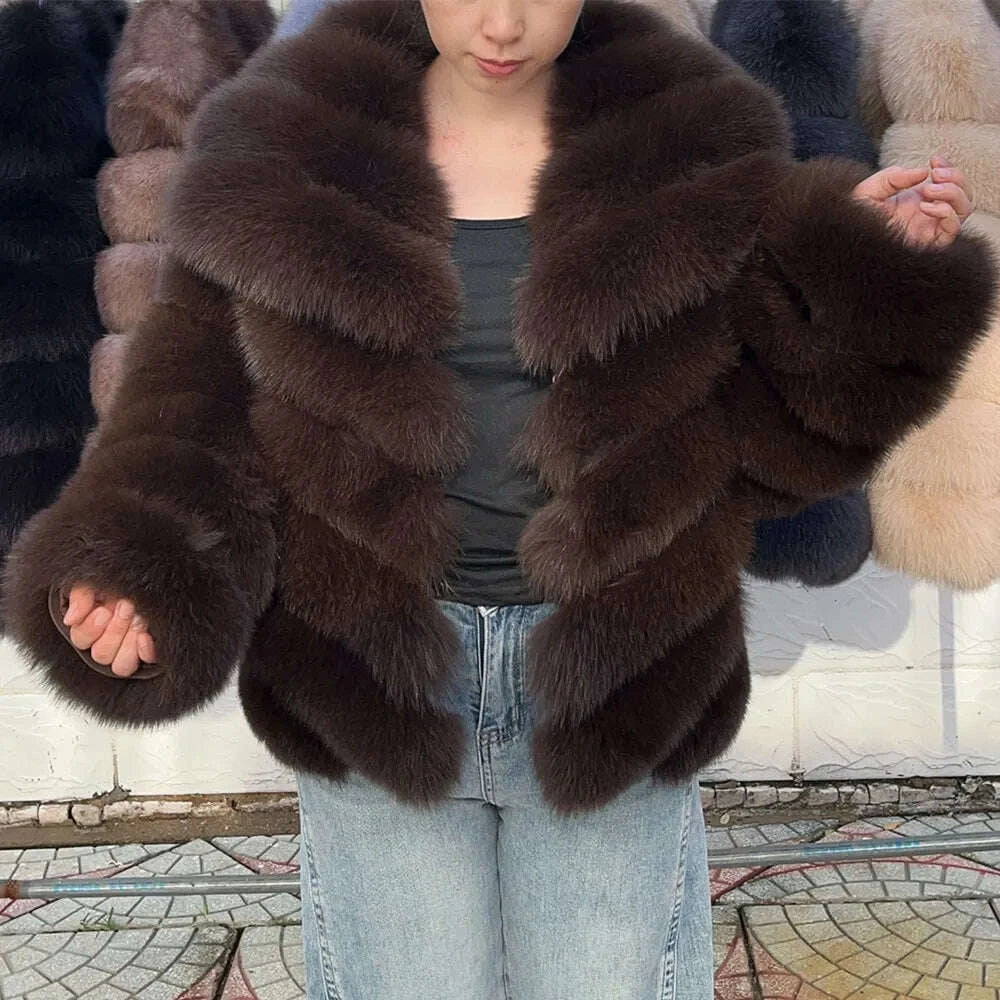 KIMLUD, QUEENTINA Winter New Women's Real Fox Fur Coat With Collar Overcoat Leather Female Natural Plus Size, KIMLUD Womens Clothes