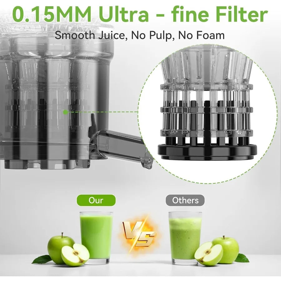 Cold Press Juicer with 5.3Inch Large Feed Chute for Whole Vegetables and Fruits Delivers 99 High Juice Yield UltraQuiet Operati