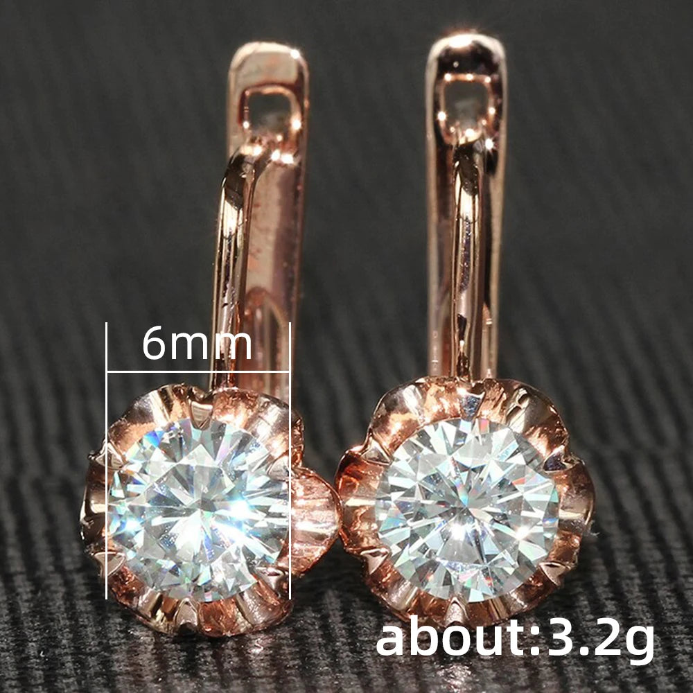 Huitan Rose Gold Color Women's Hoop Earrings New Arrival Fancy Flower Charm Earrings with Cubic Zircon Girl Gift Fashion Jewelry