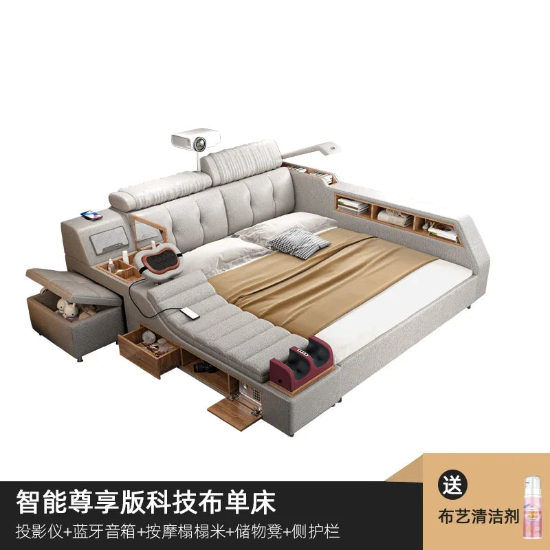 Storage European Double Bed Modern Queen Headrest King Size Double Bed Smart Massage Luzko Wielofunkcyjne Furniture For Bedroom